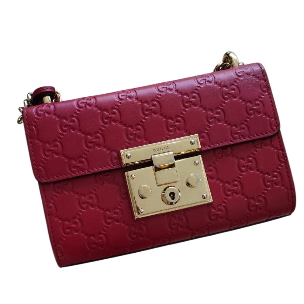 Gucci Padlock GG Embossed Red Leather Shoulder Bag – Gold Hardware Crossbody